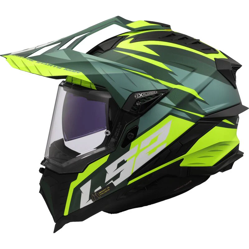 Casco LS2 MX701 EXPLORER in fibra ECE2206 Spire Green H-V Yellow Matt - Image 2