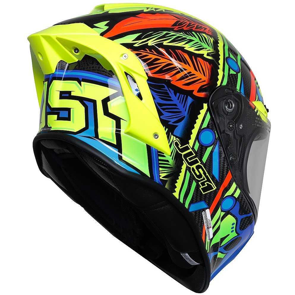 Casco Moto Integrale In Carbonio Just1 J-GPR TRIBE Blu Giallo Fluo Carbon - Image 2